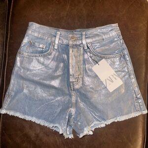 Zara Silver Denim Shorts